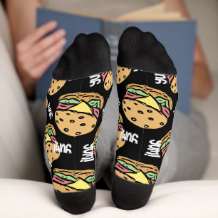 Yum Coole Feinschmecker Muster von Hamburgern schw Socken