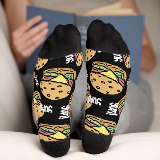 Yum Coole Feinschmecker Muster von Hamburgern schw Socken (Unterseite)