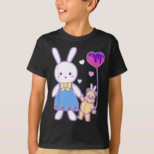 Yume Kawaii Fashion Bunny & Teddy Bear Pastel Goth T-Shirt (Vorderseite)