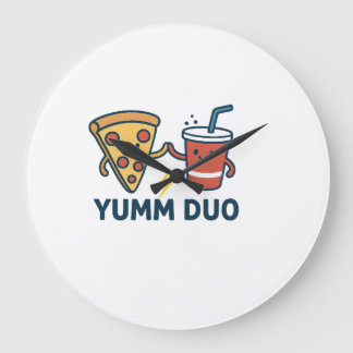 Yumm Duo Pizza und Soda Niedlicher Cartoon Große Wanduhr