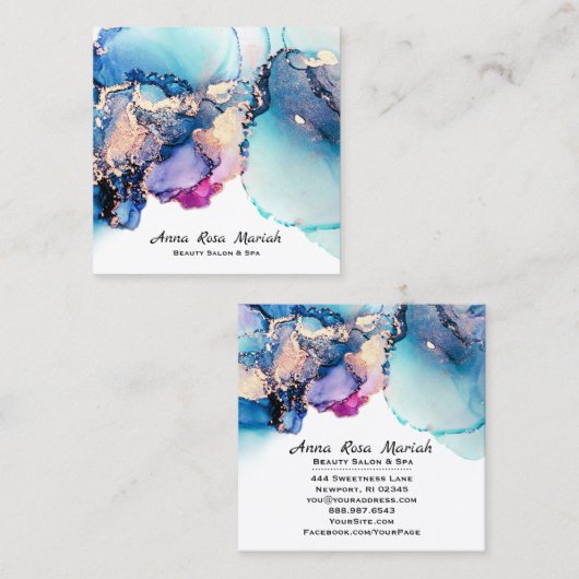 *~* Yummy Abstrakt Türkis Gold Gilded Aquamarin AP Quadratische Visitenkarte (Vorne/Hinten)