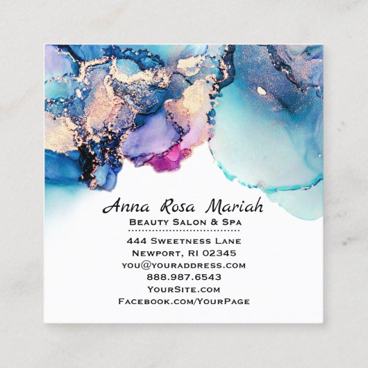 *~* Yummy Abstrakt Türkis Gold Gilded Aquamarin AP Quadratische Visitenkarte (Rückseite)