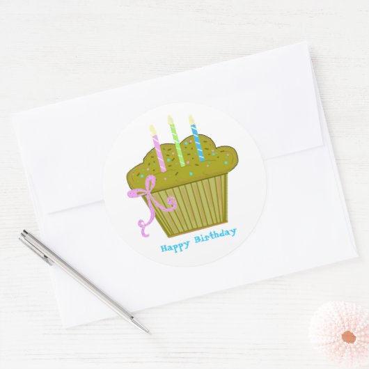 Yummy Birthday Cupcake Runder Aufkleber (Umschlag)