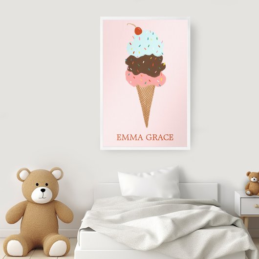 Yummy Colorful Ice Creme Cone Triple Scoop CUSTOM Poster