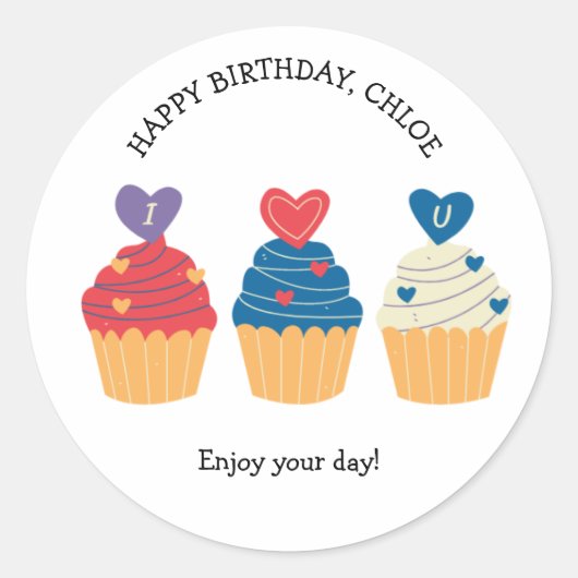 Yummy Cupcakes Birthday Runder Aufkleber (Vorderseite)