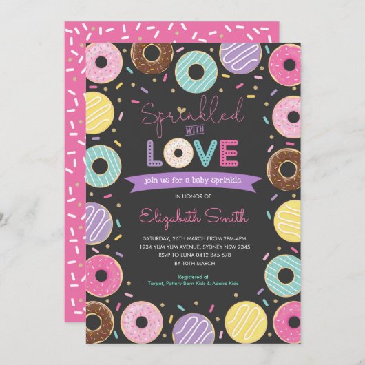 Yummy Doughnut Girl Baby Sprinkle Chalkboard Einladung (Vorne/Hinten)