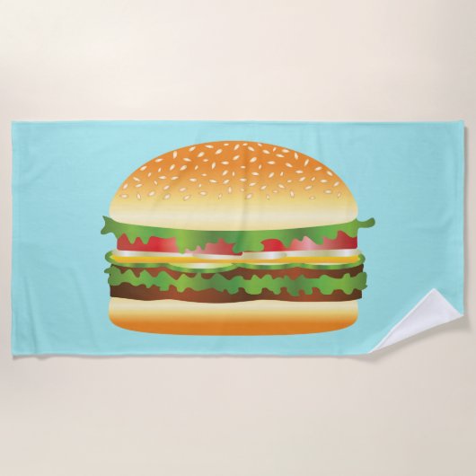 Yummy Hamburger Illustration auf blau Strandtuch (Vorderseite)