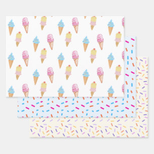 Yummy Ice Cream Cone and Sprinkles Wrapping Paper Geschenkpapier Set