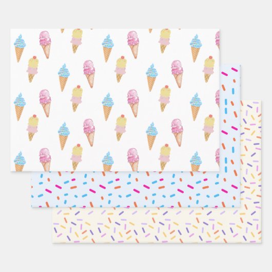 Yummy Ice Cream Cone and Sprinkles Wrapping Paper Geschenkpapier Set (Set)