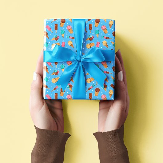 Yummy Ice Cream Pattern | Blau Geschenkpapier