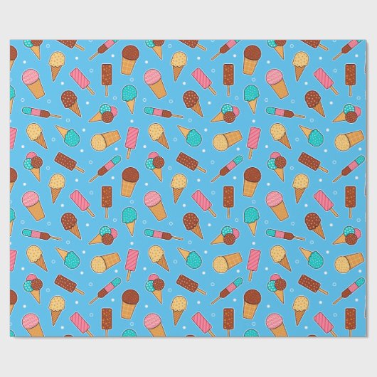 Yummy Ice Cream Pattern | Blau Geschenkpapier (Flach)