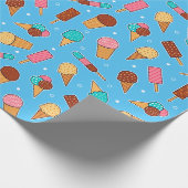 Yummy Ice Cream Pattern | Blau Geschenkpapier (Ecke)