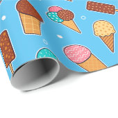 Yummy Ice Cream Pattern | Blau Geschenkpapier (Rolleneckpunkt)