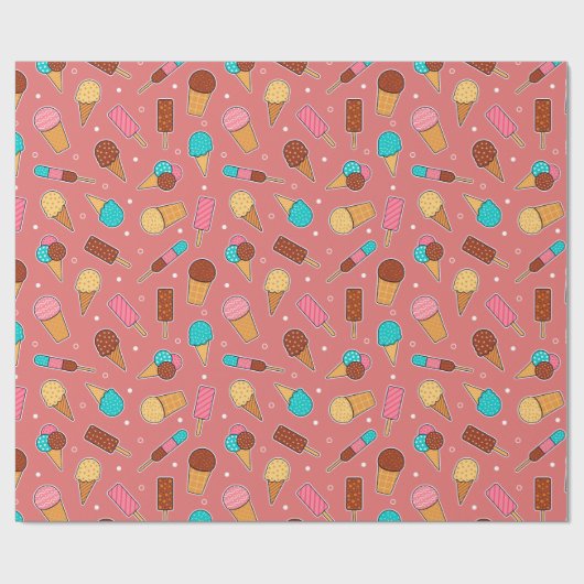 Yummy Ice Cream Pattern | Dunkelrosa Geschenkpapier (Flach)