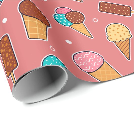 Yummy Ice Cream Pattern | Dunkelrosa Geschenkpapier (Rolleneckpunkt)