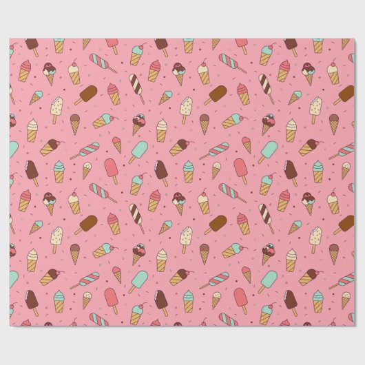 Yummy Ice Cream Pattern | Erdbeere Rosa Geschenkpapier (Flach)