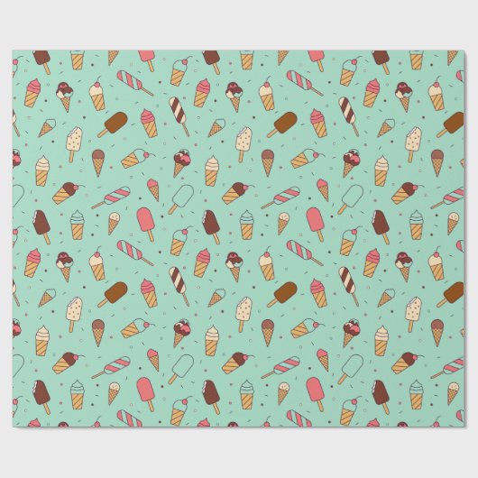 Yummy Ice Cream Pattern | Minzgrün Geschenkpapier (Flach)