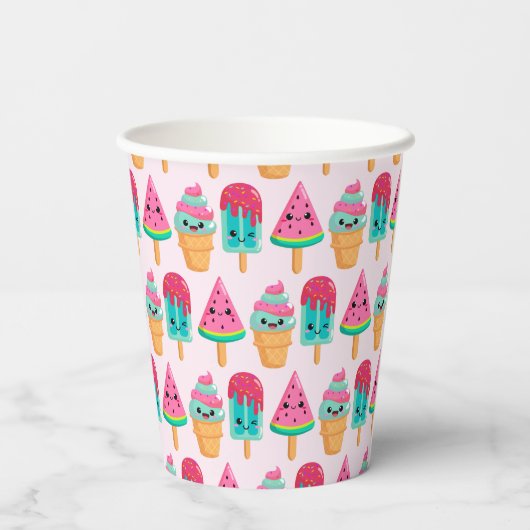Yummy Ice Cream Trio Summer Pattern Pappbecher (Rückseite)