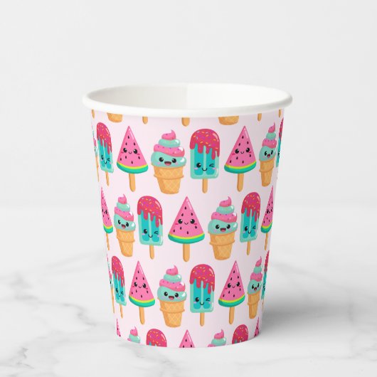 Yummy Ice Cream Trio Summer Pattern Pappbecher (Links)