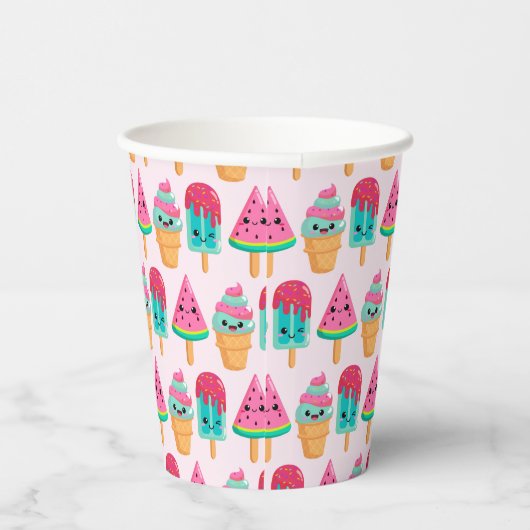 Yummy Ice Cream Trio Summer Pattern Pappbecher (Rechts)