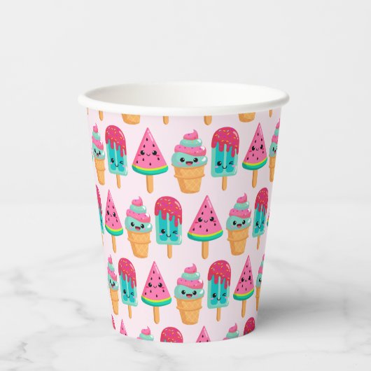 Yummy Ice Cream Trio Summer Pattern Pappbecher (Vorderseite)