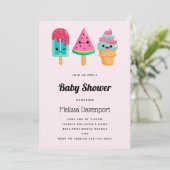 Yummy Ice Cream Trio Summer Vibe Baby Dusche Einladung (Stehend Vorderseite)