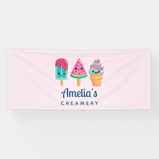 Yummy Ice Cream Trio Summer Vibe Business Banner (Horizontal)