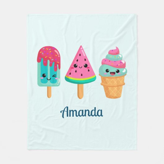 Yummy Ice Cream Trio Summer Vibe Fleecedecke (Vorderseite)