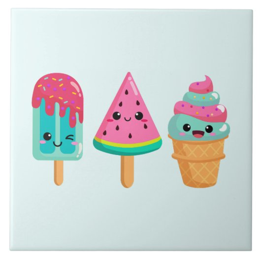 Yummy Ice Cream Trio Summer Vibe Fliese (Vorderseite)