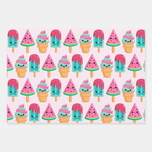 Yummy Ice Cream Trio Summer Vibe Geschenkpapier Set (Vorderseite)