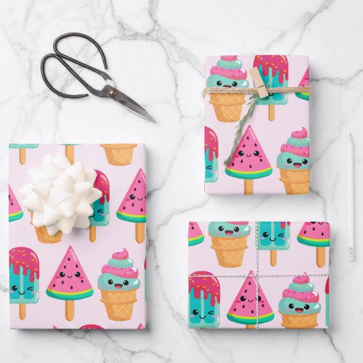 Yummy Ice Cream Trio Summer Vibe Geschenkpapier Set (Vorderseite)