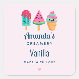 Yummy Ice Cream Trio Summer Vibe Kitchen Business Quadratischer Aufkleber
