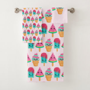 Yummy Ice Cream Trio Summer Vibe Pattern Badhandtuch Set