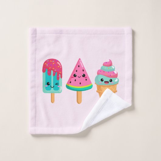 Yummy Ice Cream Trio Summer Vibe Pattern Badhandtuch Set (Waschlappen)