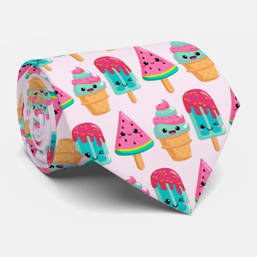 Yummy Ice Cream Trio Summer Vibe Pattern Krawatte (Gerollt)