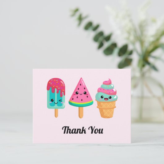 Yummy Ice Cream Trio Summer Vibe Vielen Dank Postkarte (Stehend Vorderseite)