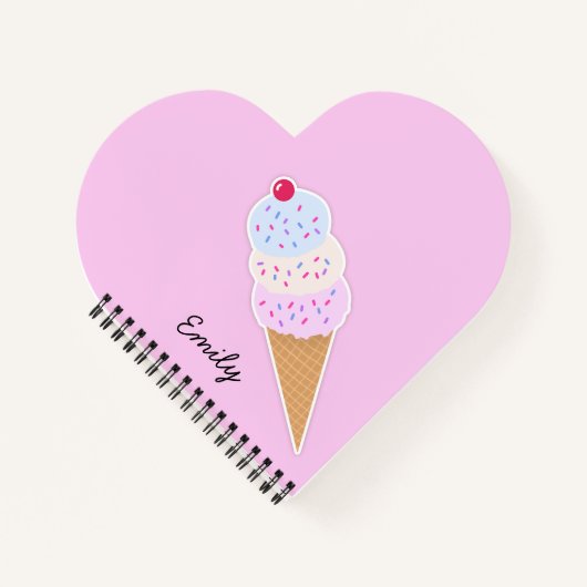 Yummy Icecream Cone Personalisiert Heart Notebook Notizblock (Vorderseite)