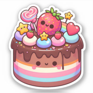 Yummy kawaii Schokoladenkuchen Aufkleber