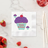 Yummy Lila Zuckerguss Cherry Cupcakes Birthday Serviette (Beispiel)