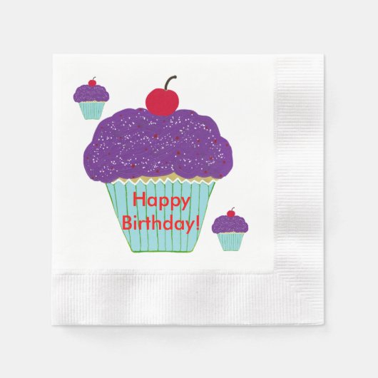 Yummy Lila Zuckerguss Cherry Cupcakes Birthday Serviette (Vorderseite)