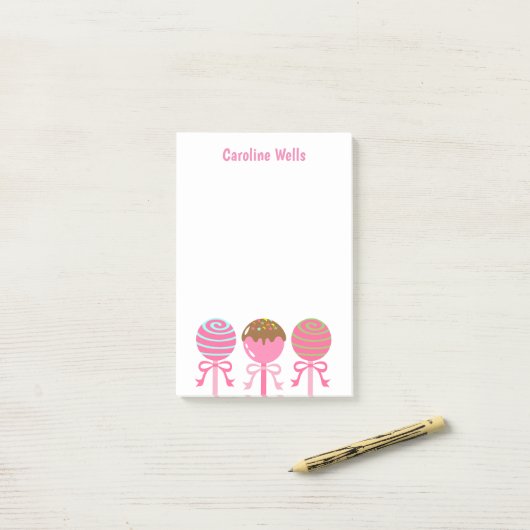 Yummy Pink Cake Pops Personalisiert Post-it Notepa Post-it Klebezettel (Auf Schreibtisch)