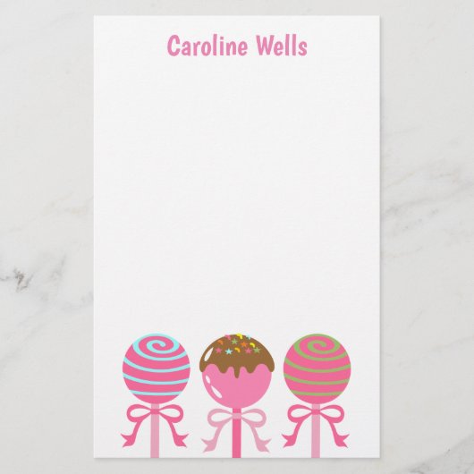 Yummy Pink Cake Pops Personalisiert Stationery Briefpapier (Vorderseite)