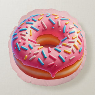 Yummy Pink Donut mit Sprinklern Aufkleber Rundes Kissen