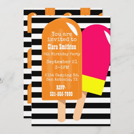 Yummy Popsicles - Einladung zum Geburtstag (Vorne/Hinten)