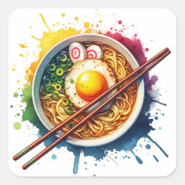 Yummy Ramen Noodles und Chopsticks Quadratischer Aufkleber