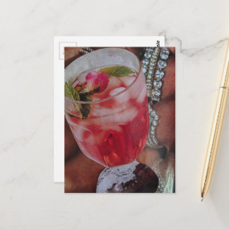 Yummy Rose Drink and Jewels Mixed Media Collage  Postkarte