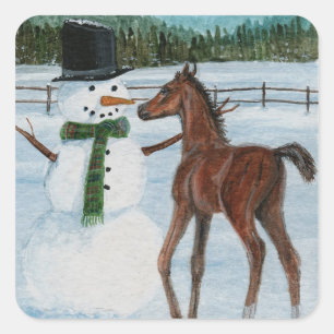 Yummy Snowman Foal Weihnachtsaufkleber Quadratischer Aufkleber