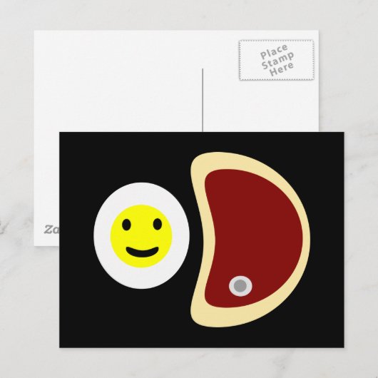 Yummy Steak und Eier Postkarte (Vorne/Hinten)