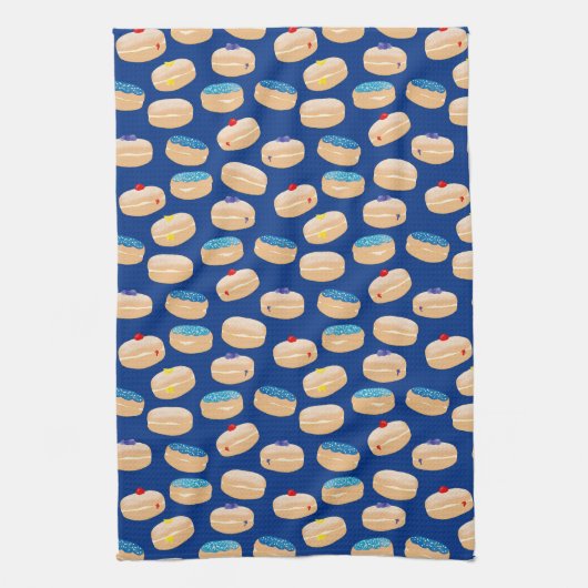 Yummy Sufganiyot Jelly Donuts Hanukkah Pattern Geschirrtuch (Vertikal)