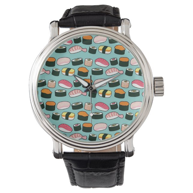 Yummy Sushi Fun Illustriertes Muster Armbanduhr (Vorderseite)